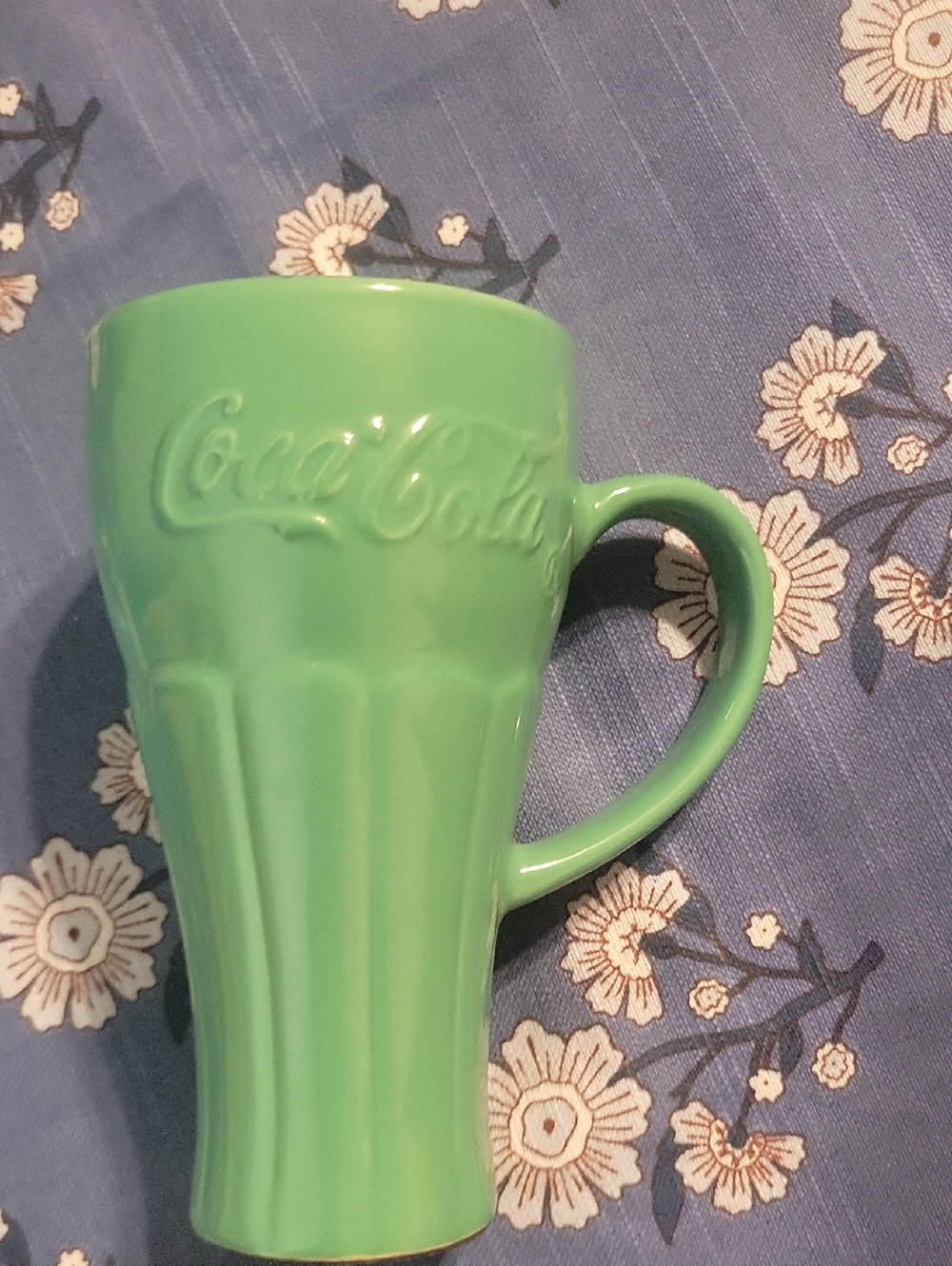 Vintage Coca Cola Light Green Ceramic Mug with Embossed Logo